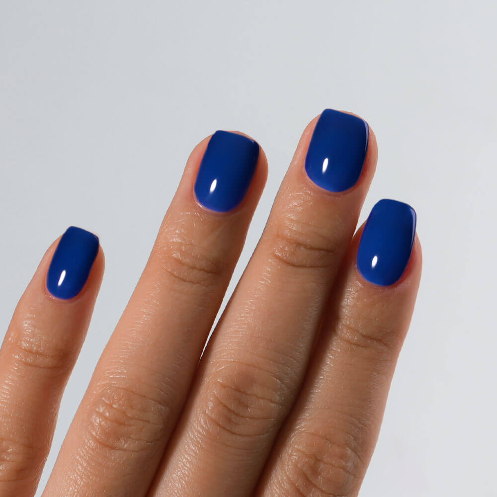 Detailed view of S&L No. 061 Dear Neptune gel polish on square nails with a high-gloss shiny finish.